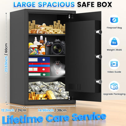 5.2 Cuft Large Fire Safe Box for Home Documents, Home Safes Water and Fireproof with LCD Keypad Keys, Anti-Theft Alert, Hidden Code Mode, Personal Combination Money Safe For Office Home Gift