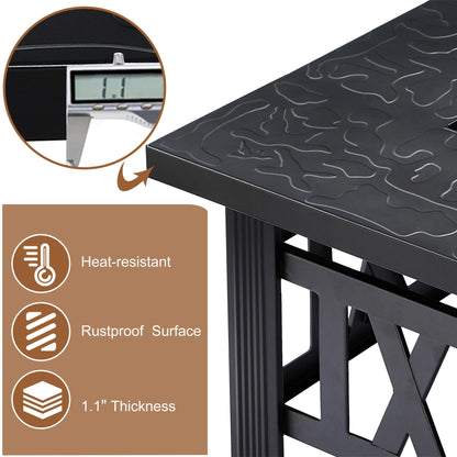 VECELO Propane Fire Pit, 30 Inch Outdoor Gas Fire Table, 50,000 BTU Square Firepit with Lid and Lava Rock, Adjustable Flame Steel Fire Table for Outdoor, Patio, Backyard, Party, Black