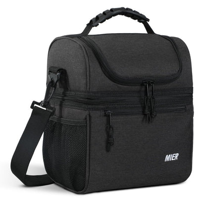 MIER 2 Compartment Lunch Bag for Men Women, Leakproof Insulated Cooler Bag for Work, Dark Grey, Medium