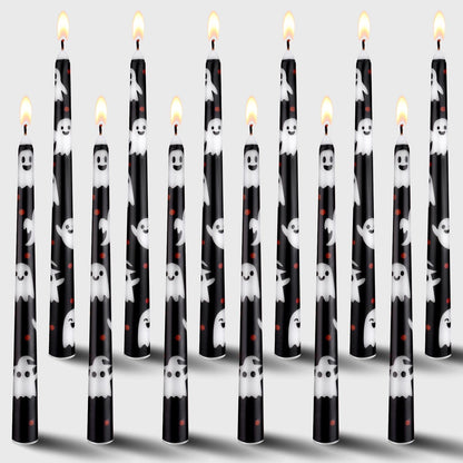 LIUBUJINGYING 12 Pcs 10in Taper Candles Black&White Ghost Taper Candle Unscented Smokeless Long-Last BurnTime Candles Birthday Party Table Centerpieces Decor