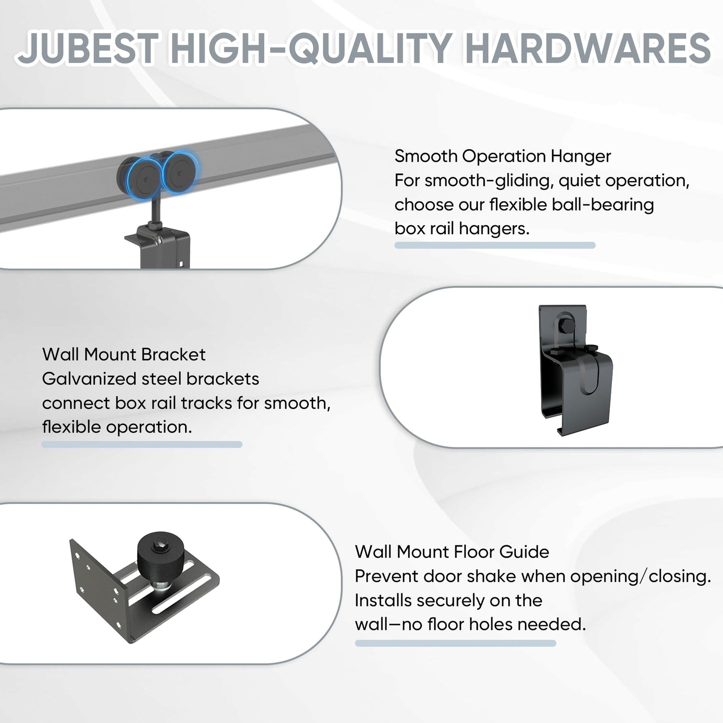 JUBEST 12FT Box Rail Exterior Barn Door Hardware Kit, Heavy-Duty Black Sliding Barn Door Track System, Wall Mount Door Hardware Kits (Door Not Included)