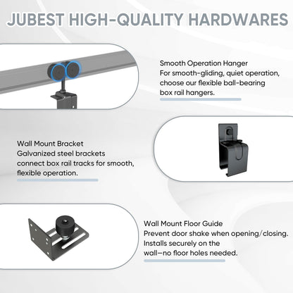 JUBEST 12FT Box Rail Exterior Barn Door Hardware Kit, Heavy-Duty Black Sliding Barn Door Track System, Wall Mount Door Hardware Kits (Door Not Included)