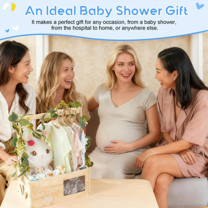 LLMQ Baby Gift Basket with Adjustable Handle, Thickened Wooden Baby Shower Crate Closet, Baby Shower Clothes Rack Storage Box, Larger Capacity Diaper Caddy Organizer (No Wreath)