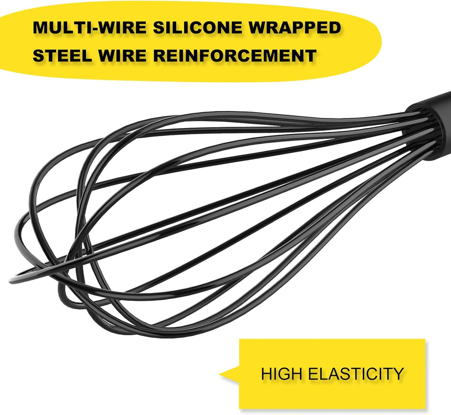 NileHome Silicone Whisk Set - Versatile 8" & 10" Kitchen Whisks for Cooking & Baking - Black