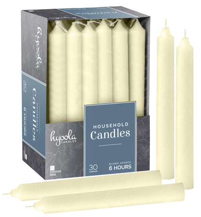 Hyoola Taper Candles - 7 Inch Ivory Dripless, Unscented Dinner Candle - 30 Pack European Made Candles 6 Hour Burn Time