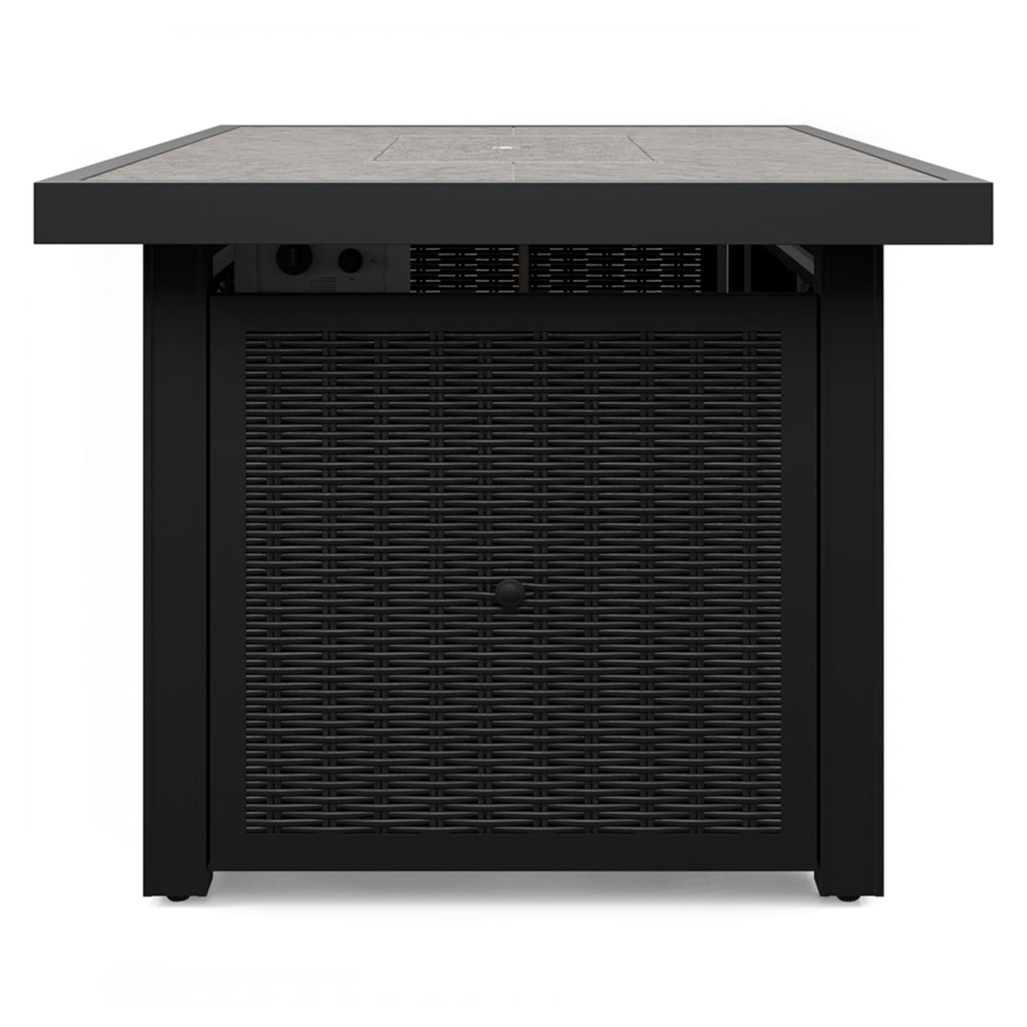 Signature Design by Ashley Beachcroft Casual Weather and Rust Resistant Battery-Operated Outdoor Fire Pit Table with Adjustable Flame Control and Protective Cover, Black & Light Gray