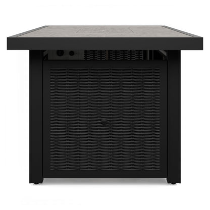 Signature Design by Ashley Beachcroft Casual Weather and Rust Resistant Battery-Operated Outdoor Fire Pit Table with Adjustable Flame Control and Protective Cover, Black & Light Gray
