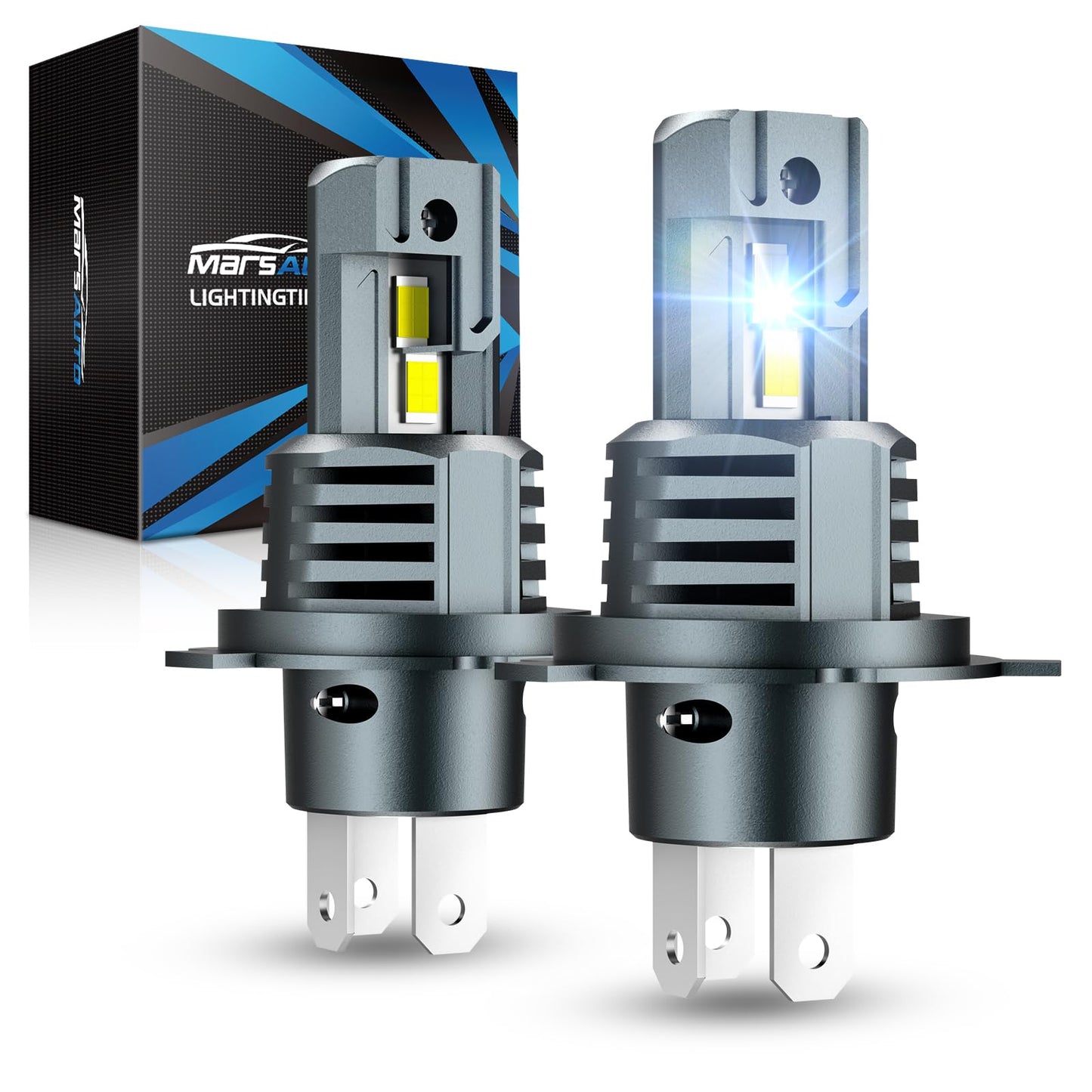 Marsauto H4 Bulbs, 800% Super Bright H4 Light Bulbs, 48000LM 1:1 Mini M1S 9003 Driving Light, 20000RPM Cooling Fan 9003 Fog Light, IP68, 3MIN Play and Plug, Pack of 2