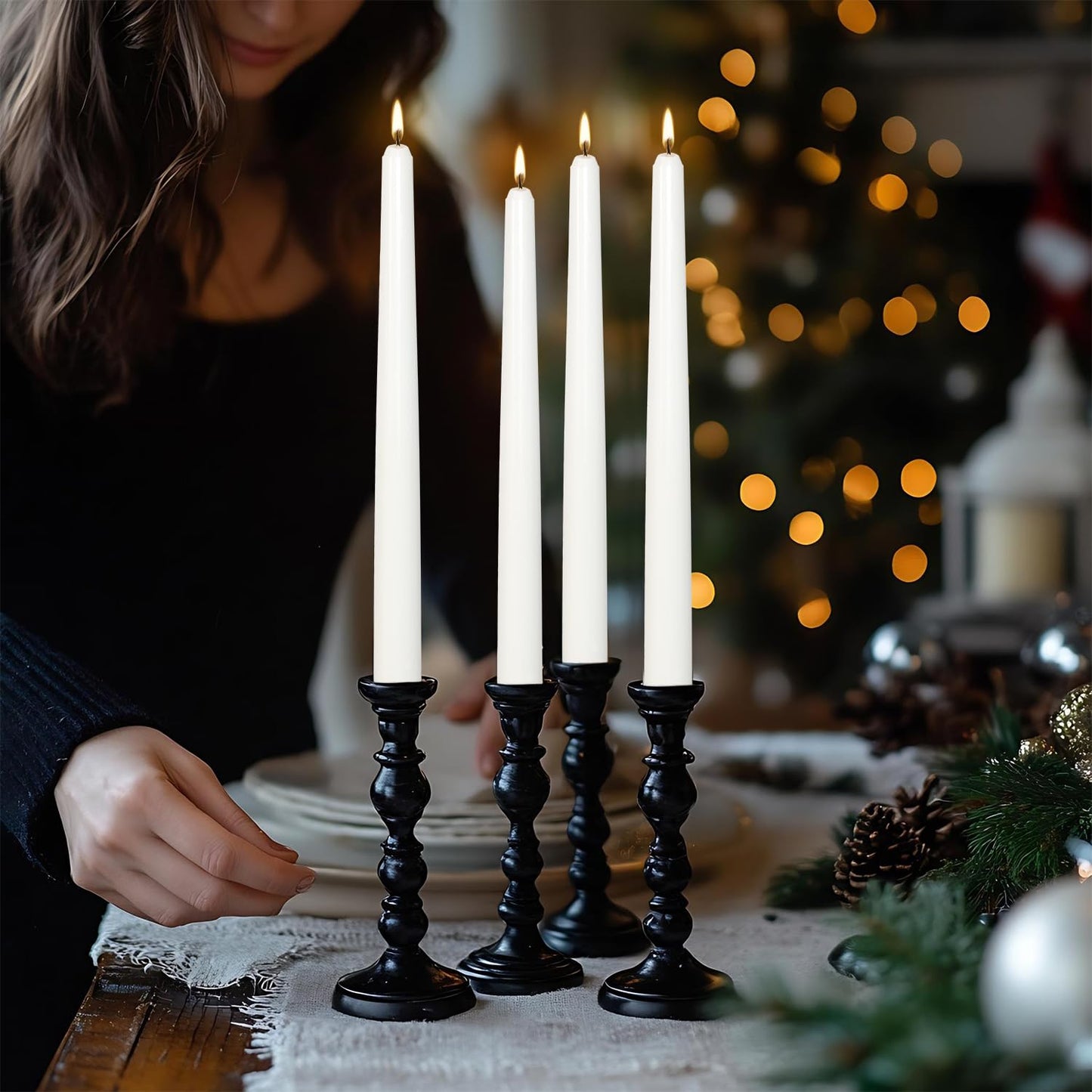 12Pack 10inch White Taper Candles- Dripless, Smokeless and Unscented candle-Long burning 8-9 Hours for home décor, Candlesticks, Dinner Table, Halloween,Vigil, Advent, Christmas, Thanksgiving, Kwanzaa