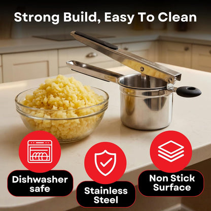 Professional 430 Stainless Steel Potato Ricer - Large 15oz Masher for Fluffy Potatoes, Gnocchi & Baby Food - Ergonomic Non-Slip Handles, Dishwasher Safe