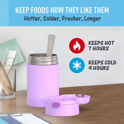THERMOS FUNTAINER 16 Ounce Vacuum Insulated Food Jar - Stainless Steel with Folding Spoon | Neon Purple
