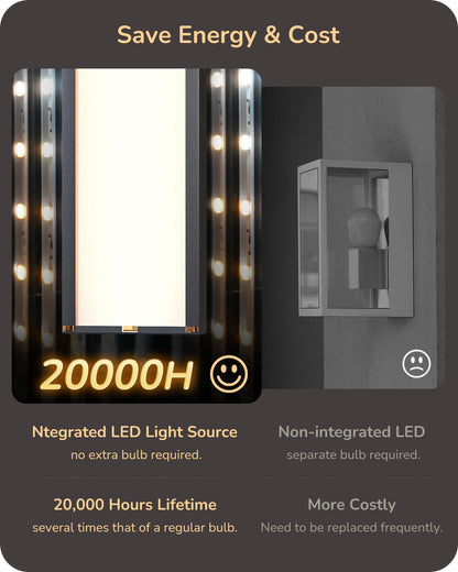 EDISHINE LED Outdoor Wall Lights 2 Pack Dimmable 3000K 4000K 5000K 15.7in Black Modern Sconce IP65 Waterproof