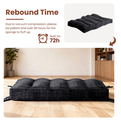 feliz home 10" Futon Mattress Full Size,Futons Sofa Couch Bed with Straps, Thick Corduroy Floor Mattress for Adults, Roll Up Folding Mattress Shredded Foam Filling, Medium Firm(Frame Not Included)