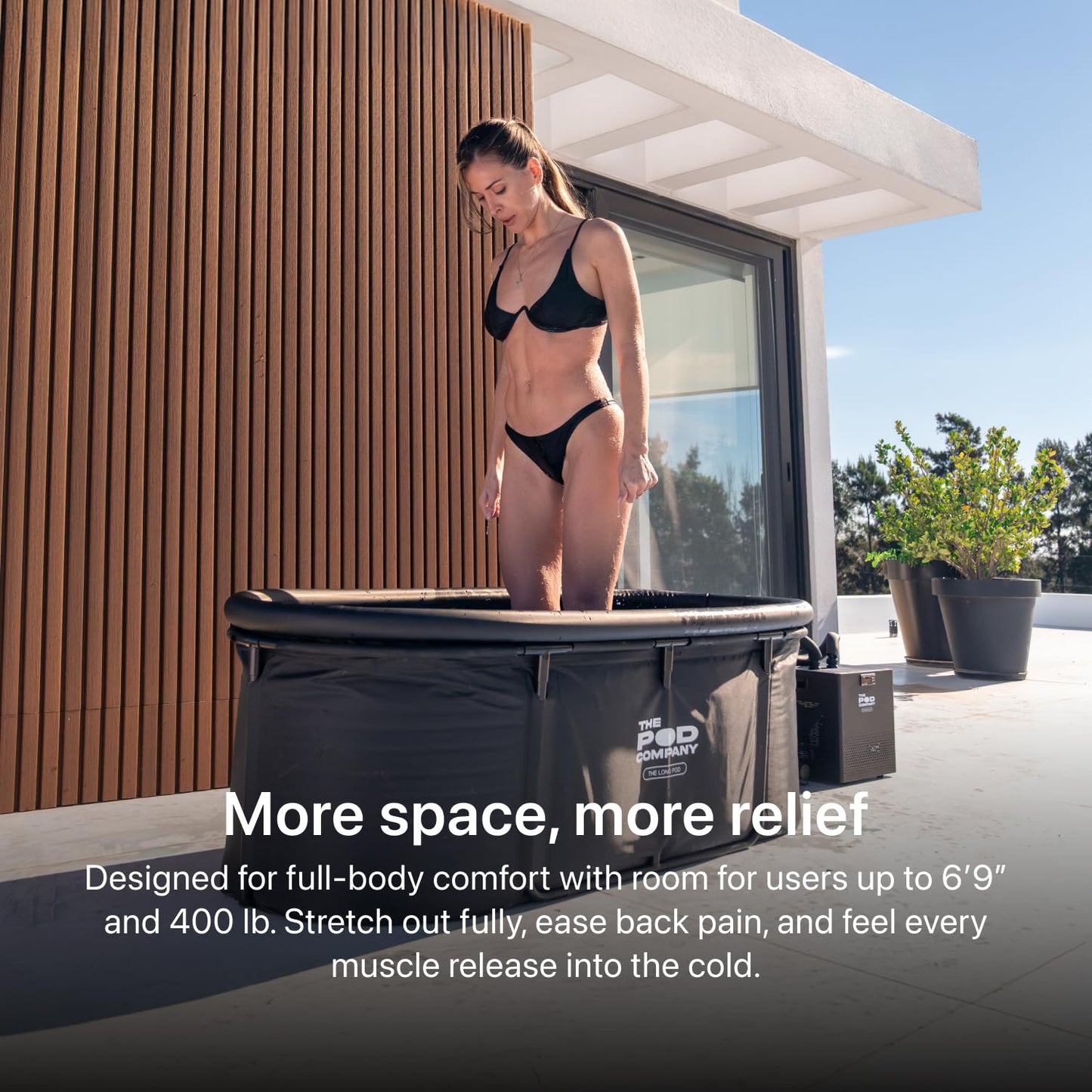 The Pod Company Long Pod Cold Plunge – 126-Gallon Extra-Large Inflatable Ice Bath Tub for Cold Water Therapy – Full-Body Stretch Design, Insulated & Water Chiller Compatible