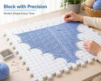 IRSTBL Knitting Blocking Mats Set – 9 Interlocking Foam Mats with Gridlines, 100 T Pins, 20 Locking Stitch Markers and Storage Bag – Crochet Blocking Boards Kit