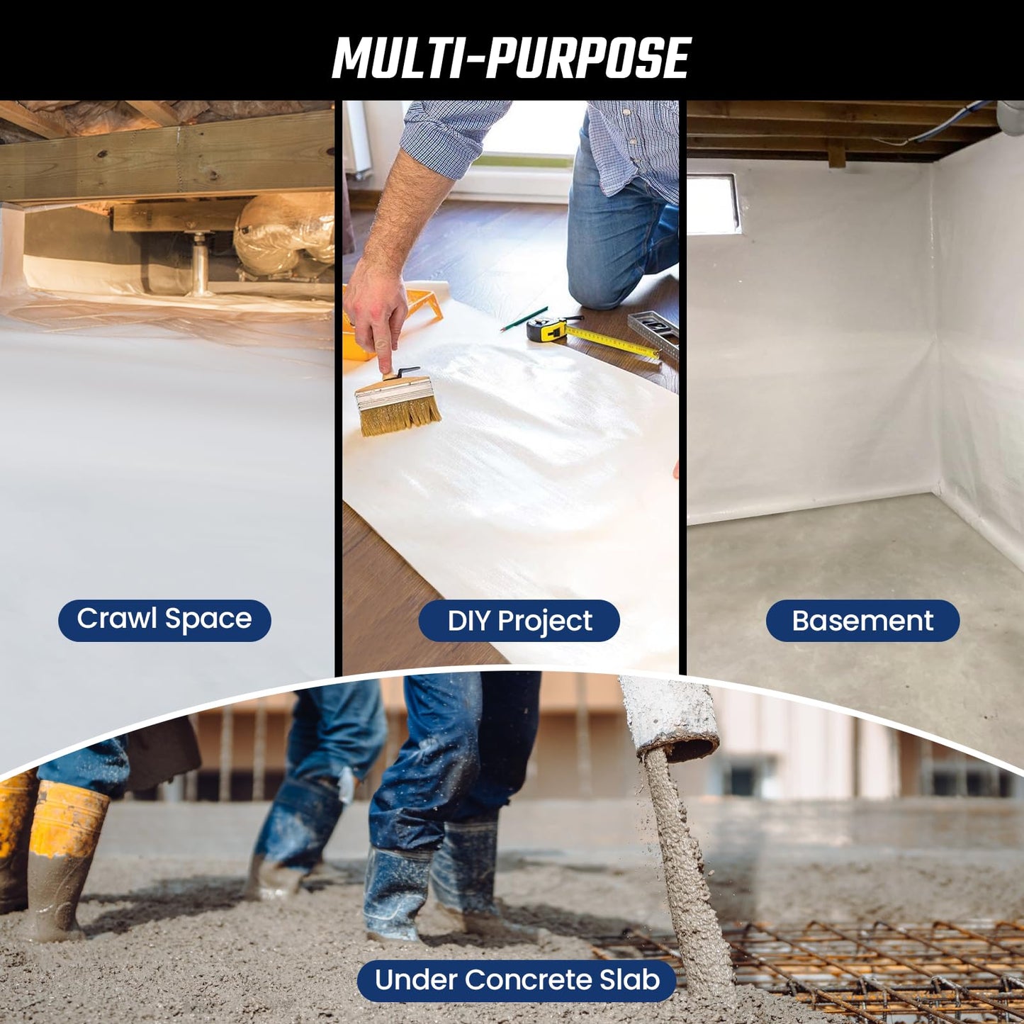 Crawl Space Vapor Barrier, 10 Mil Vapor Barrier, 12' x 100', Drop Cloth Moisture Barrier Covering for Crawlspace Encapsulation, Thick Plastic Sheeting, Polyethylene Film, Black and White Panda Film