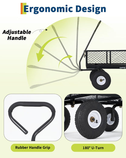 Garvee Versatile Outdoor Utility Cart - 800LBS Heavy-Duty, 10" All-Terrain Pneumatic Tires, Easy Maneuverable Lawn Cart with Removable Mesh Panels for Gardening & Landscaping, Black