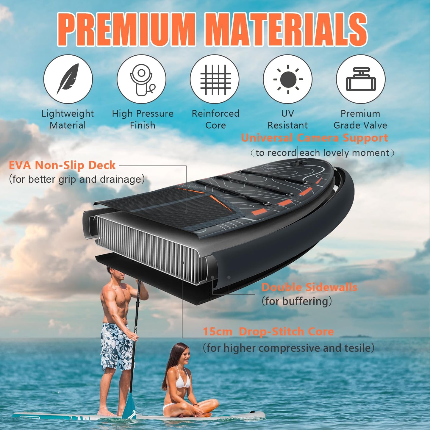 ANNTU Inflatable Paddle Board, Stand Up Paddleboard with SUP Camera Seat, Wide Stance, Blow Up Paddle Board, ISUP Backpack, Pump, 3 Fins, 17.4lbs Ultra-Light Paddle Boards for Adults & Youth
