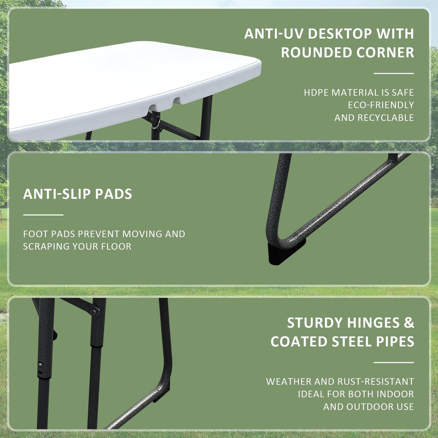 Elevon Kids Folding Picnic Table with Benches, Outdoor Picnic Table HDPE Tabletop & Steel Frame, Ideal for Yard Patio Lawn Party, White