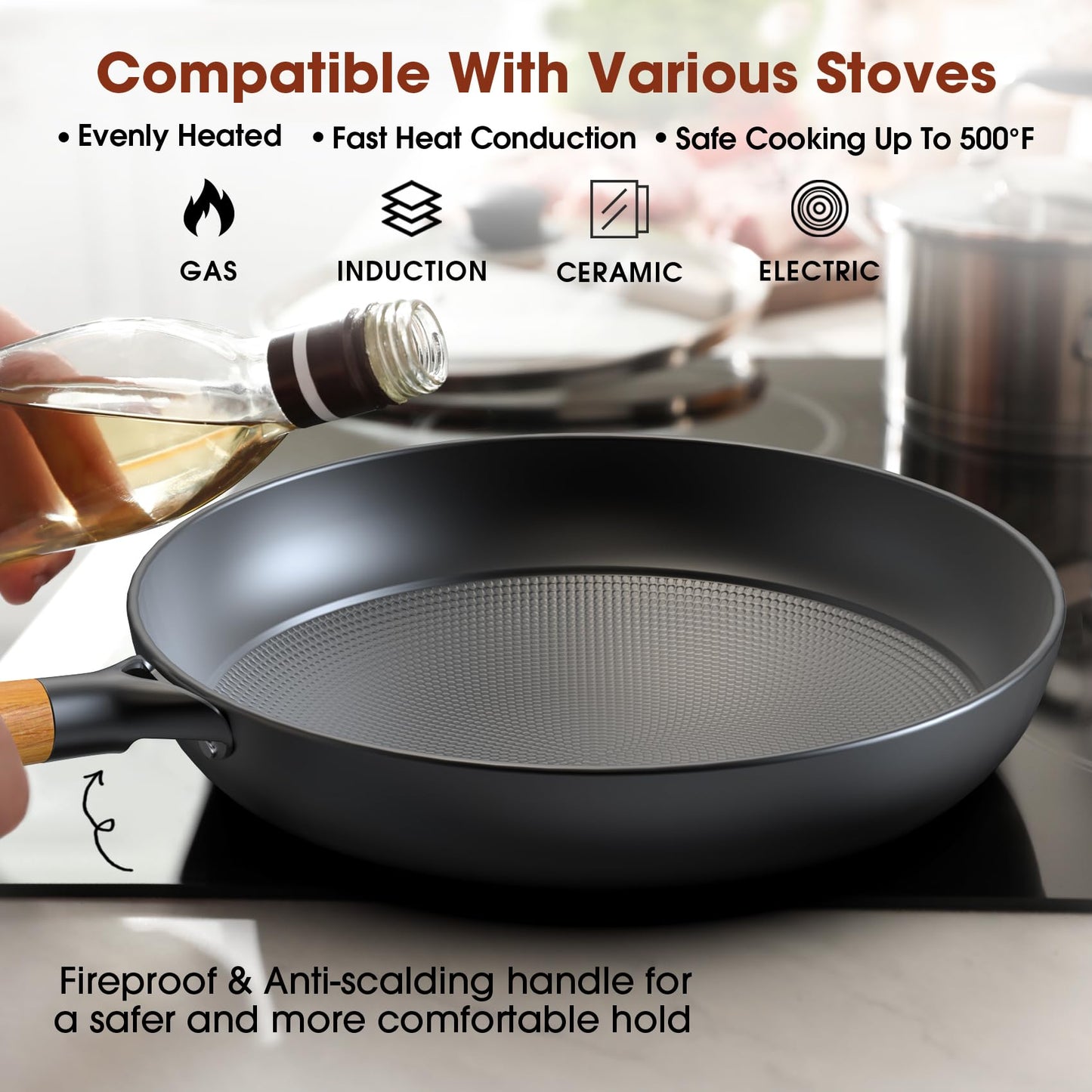 imarku Non Stick Frying Pans - 8 inch & 10 inch Frying Pan Nonstick Set, Honeycomb Lock Oil Cast Iron Skillets, Dishwasher Safe, Induction Compatible, Detachable Handle Pans, Best Gifts