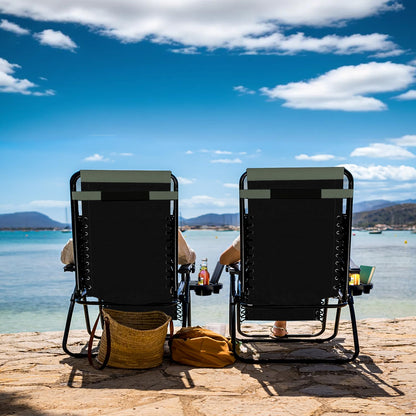 Nestl Outdoor Padded Zero Gravity Chair Set of 2, Patio Lounge Chair Outdoor Recliner, Oversized Anti Gravity Lounger with Adjustable Headrest and Cup Holder, Foldable for Camping- Black/Sage Green