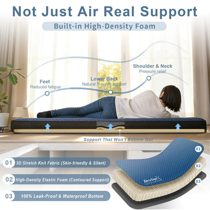 Terra Sage X Hybrid Comfort Camping Air Mattress, Self-Inflating Memory Foam Sleeping Pad with Built-in Electric Pump, 4.5" Thick Insulated Support for Bed-Like 4-Season Tent Sleep(Single,Blue)