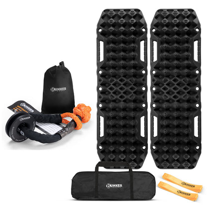 BUNKER INDUST Vehicle Offroad Recovery Kit, Pair Traction Boards Black + Synthetic Soft Shackle with Winch Ring
