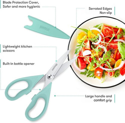 iBayam Kitchen Scissors - Heavy Duty 8.5" All-Purpose Shears with Protective Sheath | Essential Cooking Tool