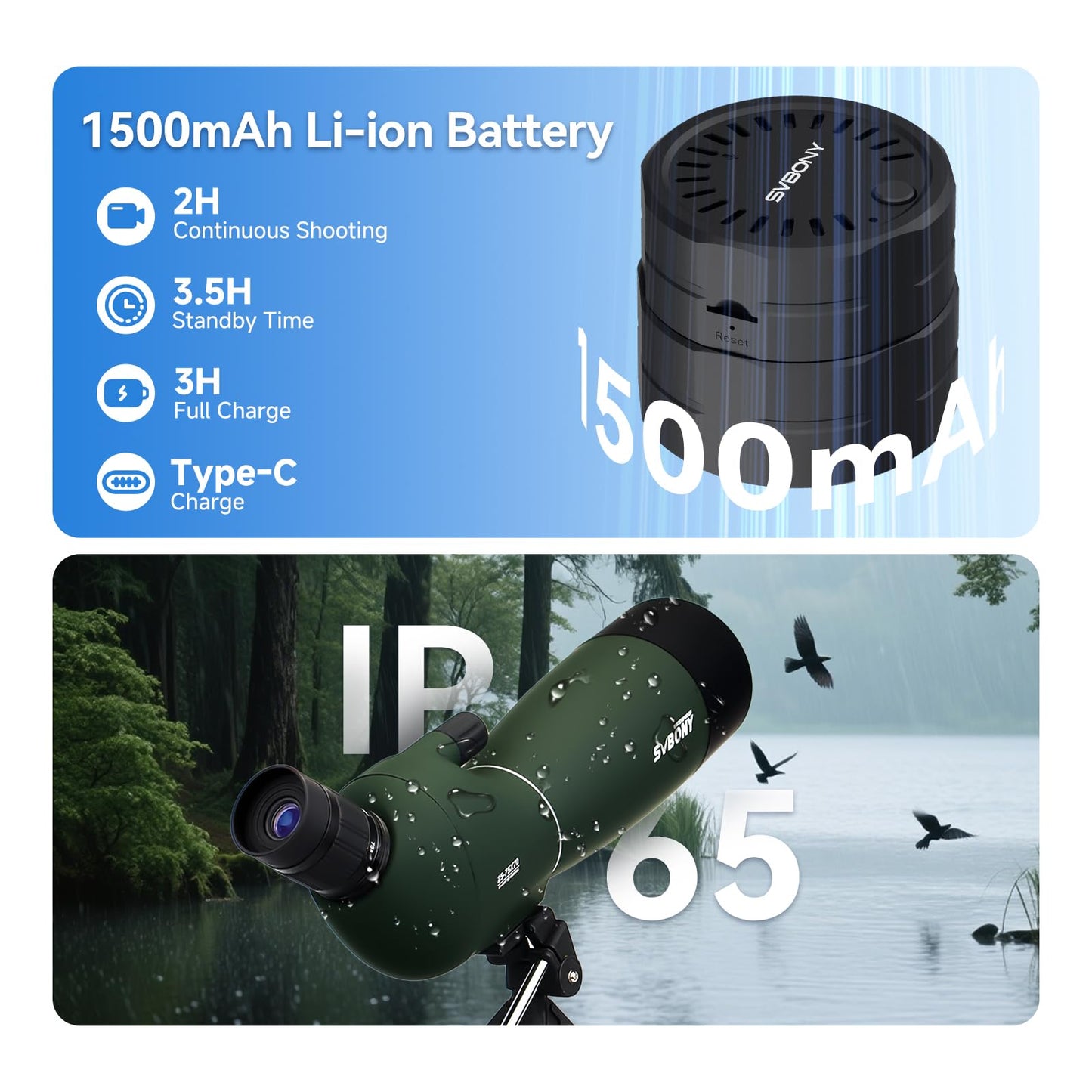 SVBONY SV28 Spotting Scope with Tripod & SC002 WiFi Camera for Digiscoping, Waterproof & Fofproof, 25-75x70mm Long Range Spotter Scope for Target Observing, Bird Watching