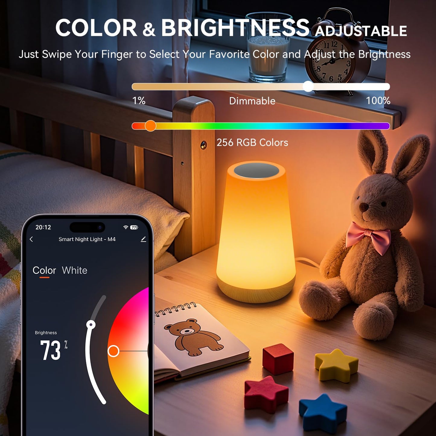 Auxmir LED Night Light Bedside Lamp Touch and Remote Control Dimmable Tabletop 13 RGB Colors Changing 5 Brightness Adjustable Rechargeable Portable Lamp for Baby Kids Nursery Bedroom Bathroom Camping