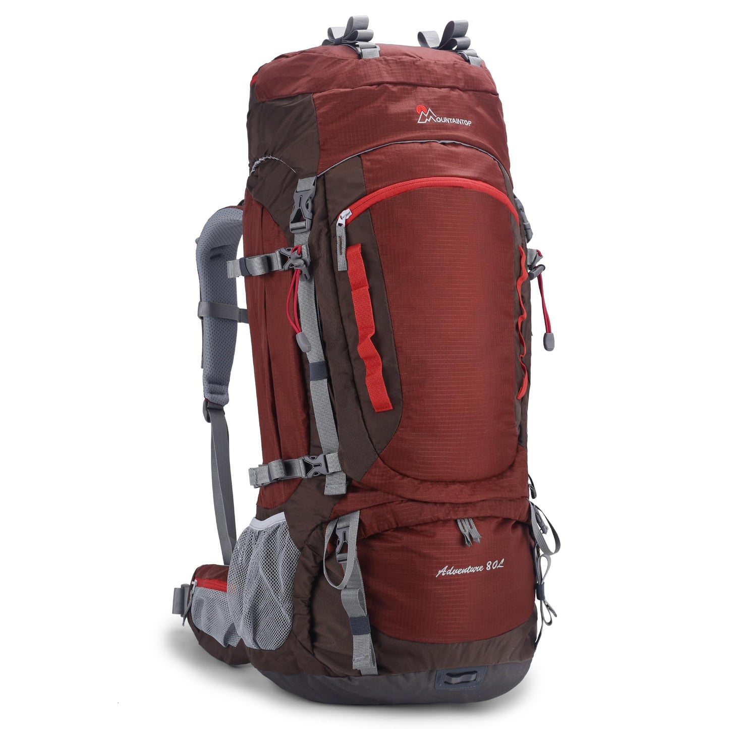 MOUNTAINTOP 80L Internal Frame Backpack for Man & Women Backpacking Hiking Backpack with Rain Cover,Maroon