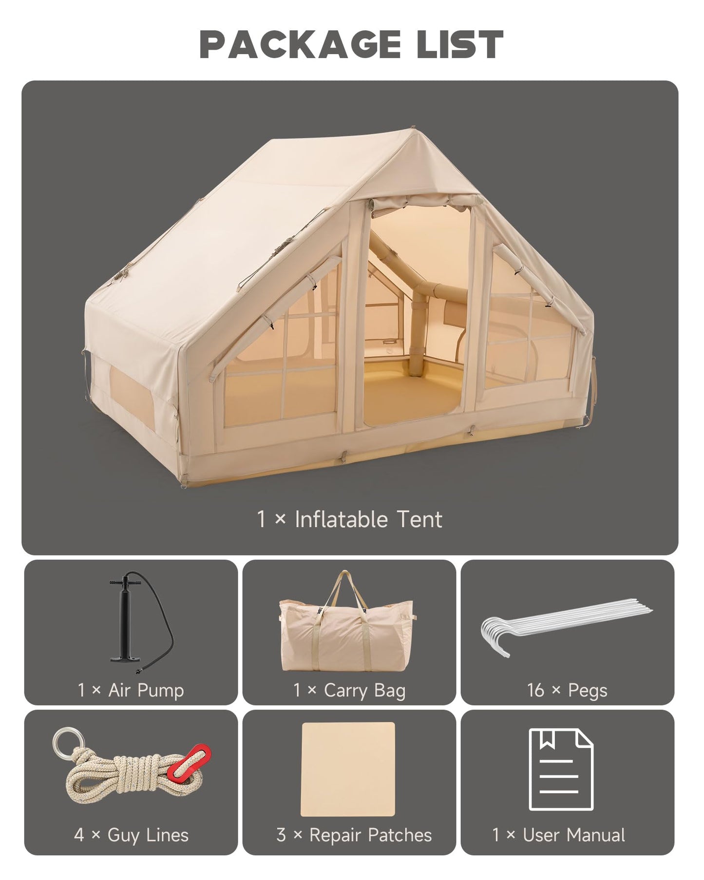 Dartmoor Inflatable Camping Tent, 4-6 Person Air Glamping Tent with Pump, Waterproof Blow Up Tent for Outdoor, 4 Season, Easy Setup, Dual Doors, Windows