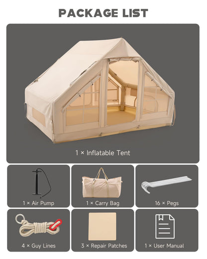 Dartmoor Inflatable Camping Tent, 4-6 Person Air Glamping Tent with Pump, Waterproof Blow Up Tent for Outdoor, 4 Season, Easy Setup, Dual Doors, Windows