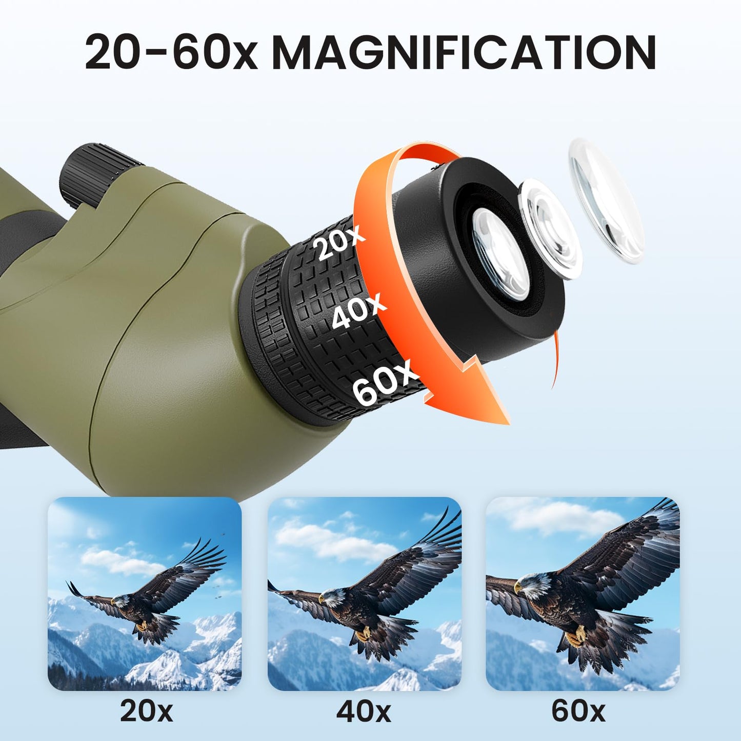 20-60x80 Spotting Scopes for Bird Watching, BAK4 Waterproof Spotting Scope for Target Shooting Wildlife Viewing Hiking Camping, HD Spotter Scope with Tripod Smartphone Holder and Carrying Bag
