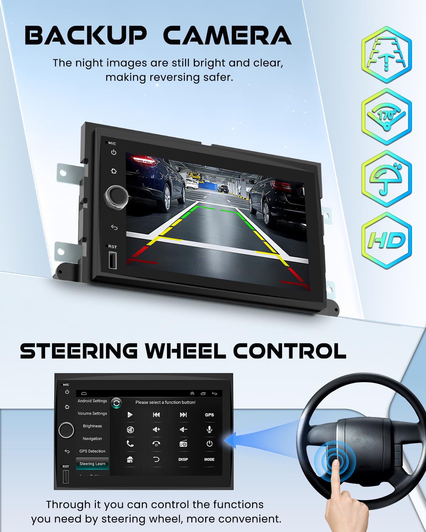 8-core+64G Car Radio for Ford F150/F250/F350 2004-2014, 7 Inch QLED Touchscreen Stereo Support Carplay & Android Auto Bluetooth/Voice Control/GPS/WiFi/Back-up Camera/SWC/FM, Android 15