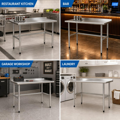 Chingoo Open Base Stainless Steel Work Table 30x36 Inch with Backsplash, Heavy-Duty Prep Table for Commercial Restaurant, Kitchen, Bakery, or Garage