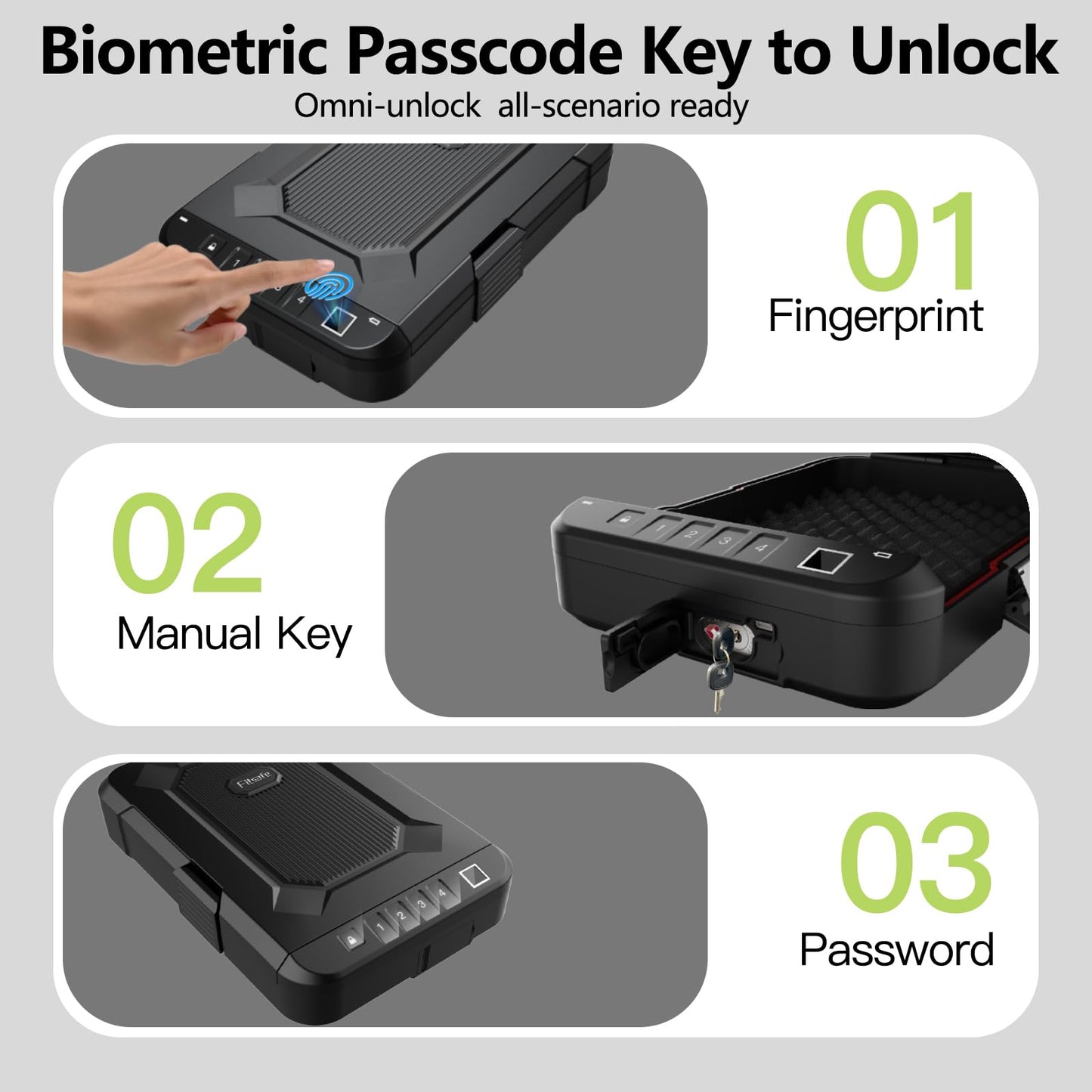FITSAFE Biometric Handgun Safe - Secure Waterproof Car Small Pistol Case with Fingerprint Lock & Backlit Keypad, TSA Approved Portable Travel Gun Safe, Anti-Theft Compact Design for Home & Outdoor Use