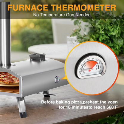 PolarcoForgeco G-HWPON001, Rotatable Wood Fired Pizza Oven-12 inch, Silver