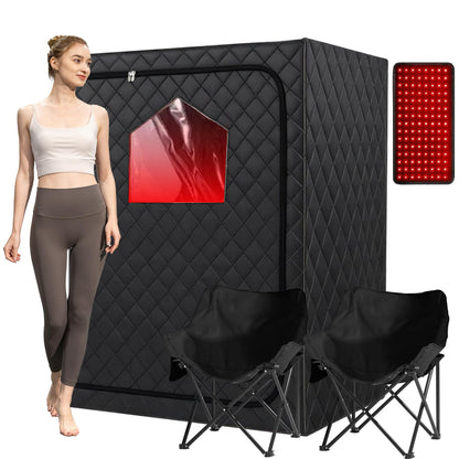 iDOTODO 2 Person Infrared Sauna Box, Portable Infrared Sauna for Home, Personal Infrared Saunas with Red Light Threapy, Remote Control, Upgraded Comfortable Chair