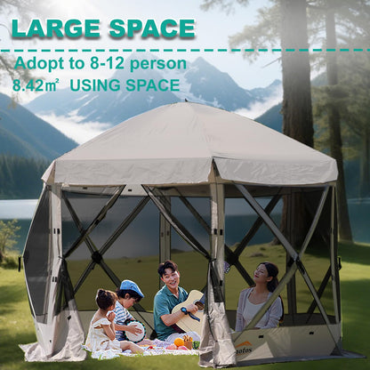 Lenotos Pop Up Screen Tent, 12'x12' Windproof & UV Protection Sun Shelter, Portable Instant Setup, 6-Sided Screen Tent for Picnic, Camping, Backyard, Outdoor (Grey)
