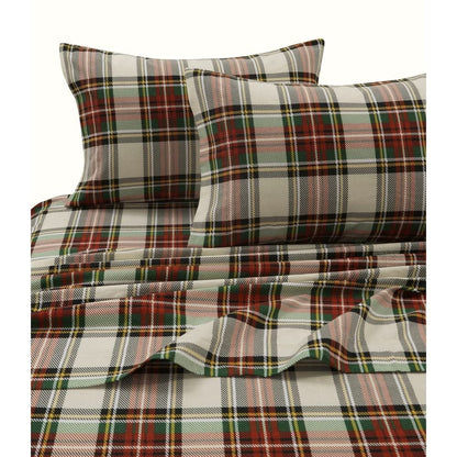 Plaid Reindeer Printed Flannel 170-GSM Solid DP Sheet Set QUEEN