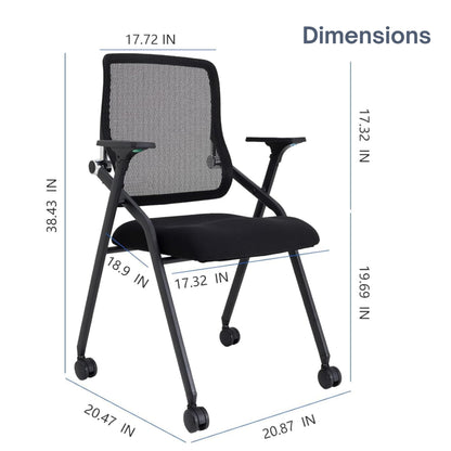 BLANEDUO Updated Conference Room Chairs, Folding Office Desk Chair with Lumbar Support and Sliding Armrest with Casters, Stackable Office Guest Chairs & Reception Chairs, 1 Pack Black