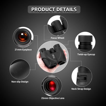 Culture Gifts 8x25mm Binoculars for Adults High Power Clear View, Easy Focus, Multi-Coated Lens, BAK-4, 21mm ED Eyepiece, Twist-up Eyecup, Magnification Compact Binocular for Hunting Bird Watching
