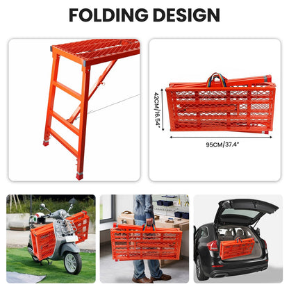 Foldable Scaffolding Platform, 70.8x15.2x36.2-62 Inch Portable Work Platform, 770 Lbs Capacity, Adjustable Height Industrial Step Ladders, Ideal for Painting, Wiring and Home Decor, Red