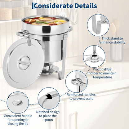 GarveeHome 7QT Soup Chafer Set of 2, Stainless Steel Round Soup Warmer with Pot, Notched Lids & Fuel Holders, Commercial Food Warmer for Buffets, Events and Party Service