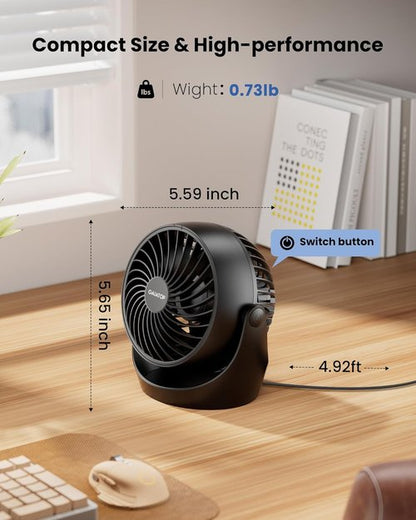 Gaiatop Desk Fan - 5-Inch Portable Electric Air Circulator | 3 Speed 360° Adjustable Tilt, Black