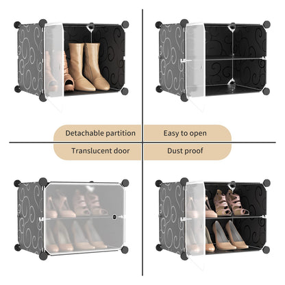 WEXCISE Portable Shoe Rack Organizer with Door, 80 Pairs Shoe Storage Cabinet Easy Assembly, Plastic Adjustable Shoe Storage Organizer Stackable Detachable Free Standing DIY Expandable 10 Tier Black