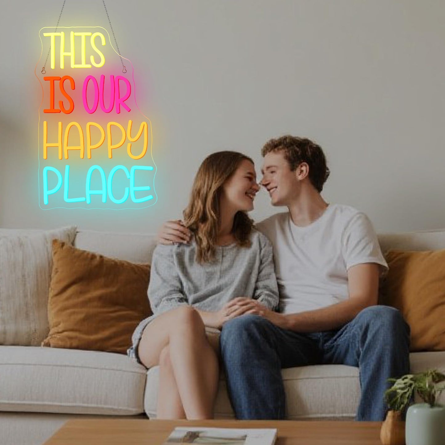 NOSUN This is Our Happy Place Neon Sign Happy Place Neon Signs for Wall Decor Dimmable Warm White LED Signs for Bedroom Classroom Man Cave Home Bar Birthday Party Game Zone Decor Neon Classroom Sign