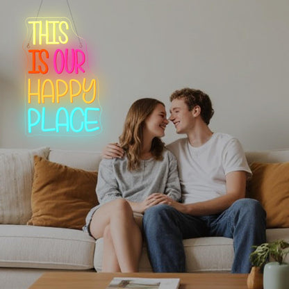 NOSUN This is Our Happy Place Neon Sign Happy Place Neon Signs for Wall Decor Dimmable Warm White LED Signs for Bedroom Classroom Man Cave Home Bar Birthday Party Game Zone Decor Neon Classroom Sign