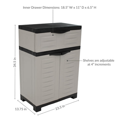 Sunnydaze 34.5" H Resin Garage Storage Cabinet - Garage Cabinet with Adjustable Shelf - Freestanding Utility Storage for Laundry Room, Office, Basement - Gray